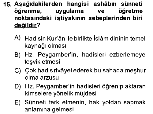 Hadis 2014-2015 Ara Sınav - 15. soru