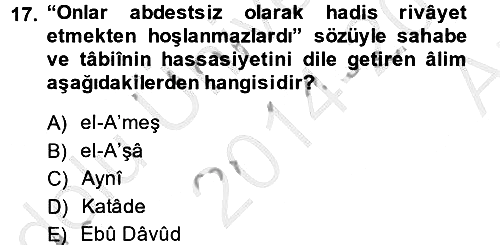 Hadis 2014-2015 Ara Sınav - 17. soru