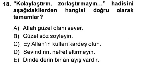 Hadis 2014-2015 Ara Sınav - 18. soru