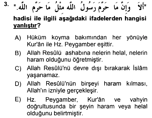 Hadis 2015-2016 Ara Sınav - 3. soru