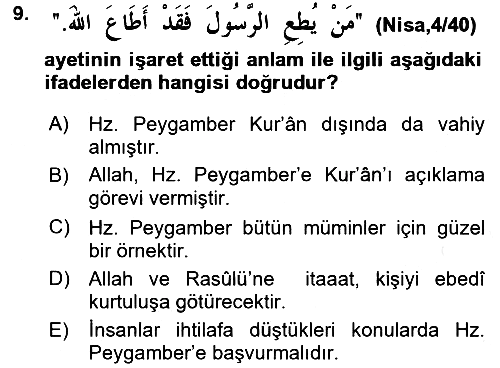 Hadis 2015-2016 Ara Sınav - 9. soru