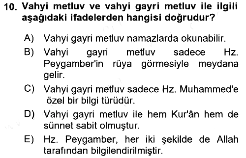 Hadis 2015-2016 Ara Sınav - 10. soru