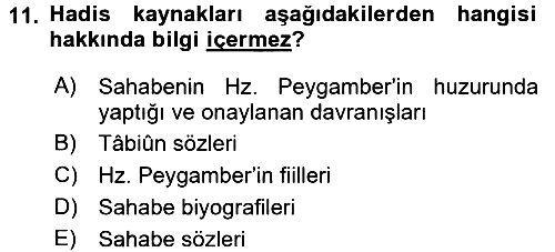 Hadis 2015-2016 Ara Sınav - 11. soru