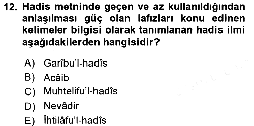 Hadis 2015-2016 Ara Sınav - 12. soru