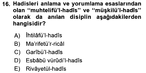 Hadis 2015-2016 Ara Sınav - 16. soru