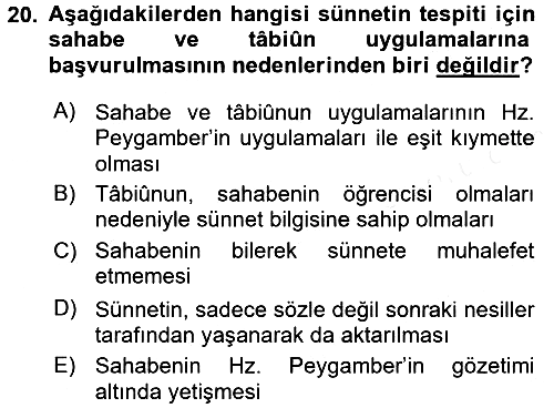 Hadis 2015-2016 Ara Sınav - 20. soru