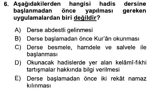 Hadis 2016-2017 Ara Sınav - 6. soru