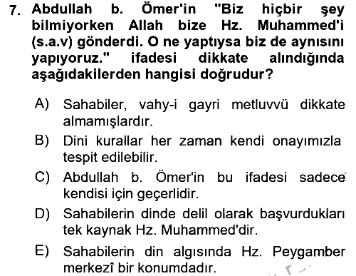 Hadis 2016-2017 Ara Sınav - 7. soru
