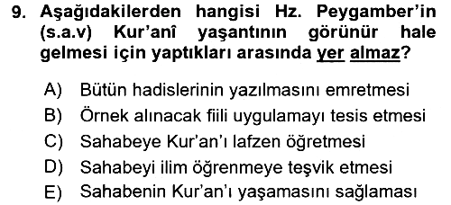 Hadis 2016-2017 Ara Sınav - 9. soru