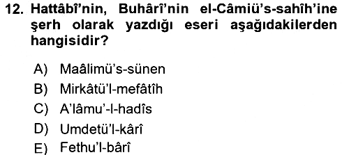Hadis 2016-2017 Ara Sınav - 12. soru