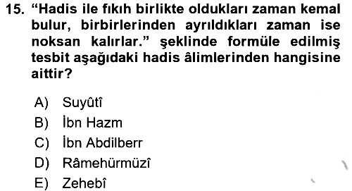 Hadis 2016-2017 Ara Sınav - 15. soru