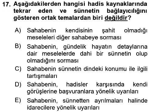 Hadis 2016-2017 Ara Sınav - 17. soru