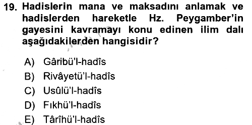 Hadis 2016-2017 Ara Sınav - 19. soru
