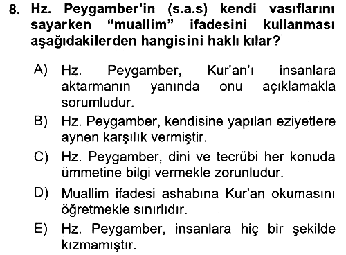 Hadis 2017-2018 Ara Sınav - 8. soru