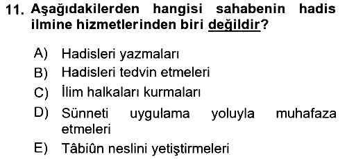 Hadis 2017-2018 Ara Sınav - 11. soru