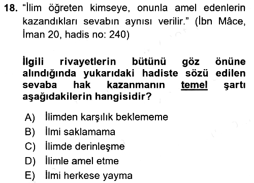Hadis 2017-2018 Ara Sınav - 18. soru