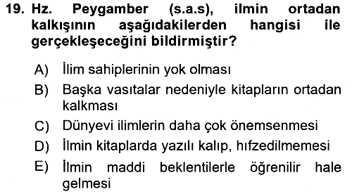 Hadis 2017-2018 Ara Sınav - 19. soru