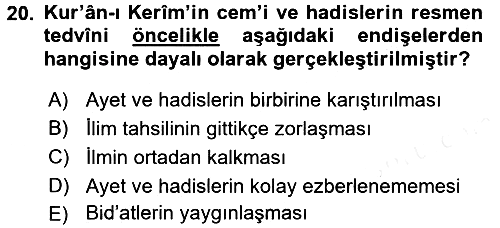 Hadis 2017-2018 Ara Sınav - 20. soru