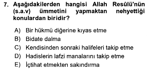 Hadis 2018-2019 Ara Sınav - 7. soru