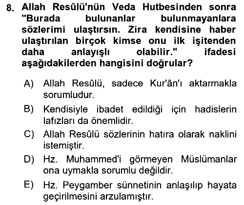 Hadis 2018-2019 Ara Sınav - 8. soru