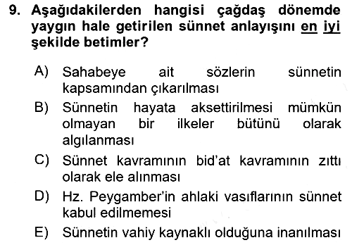 Hadis 2018-2019 Ara Sınav - 9. soru