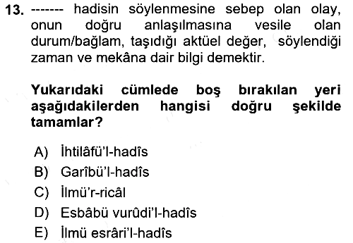 Hadis 2018-2019 Ara Sınav - 13. soru