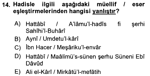 Hadis 2018-2019 Ara Sınav - 14. soru