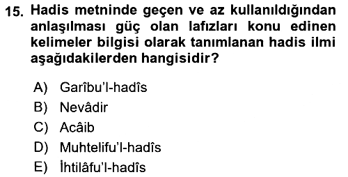 Hadis 2018-2019 Ara Sınav - 15. soru
