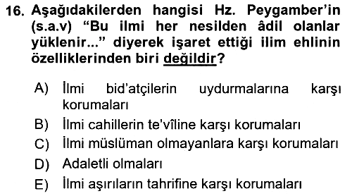Hadis 2018-2019 Ara Sınav - 16. soru