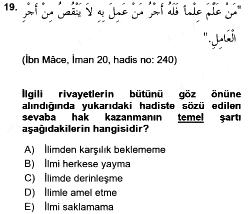 Hadis 2018-2019 Ara Sınav - 19. soru