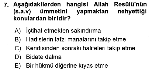 Hadis 2021-2022 Ara Sınav - 7. soru