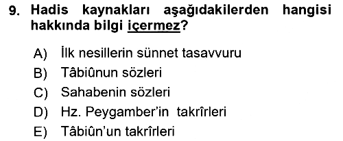 Hadis 2021-2022 Ara Sınav - 9. soru
