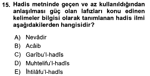 Hadis 2021-2022 Ara Sınav - 15. soru