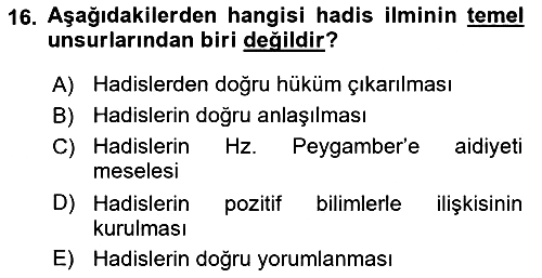 Hadis 2021-2022 Ara Sınav - 16. soru