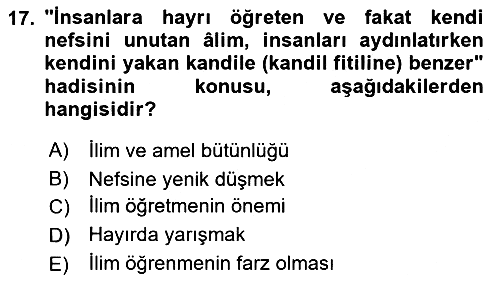 Hadis 2021-2022 Ara Sınav - 17. soru