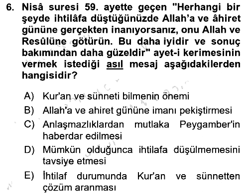 Hadis 2024-2025 Ara Sınav - 6. soru