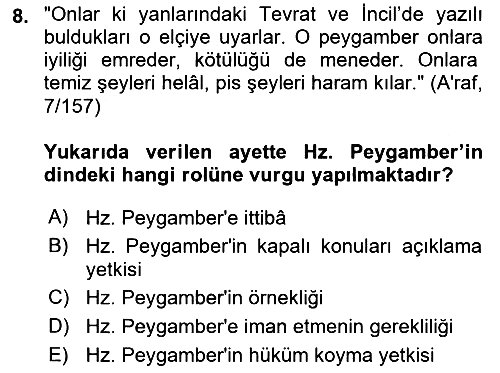 Hadis 2024-2025 Ara Sınav - 8. soru
