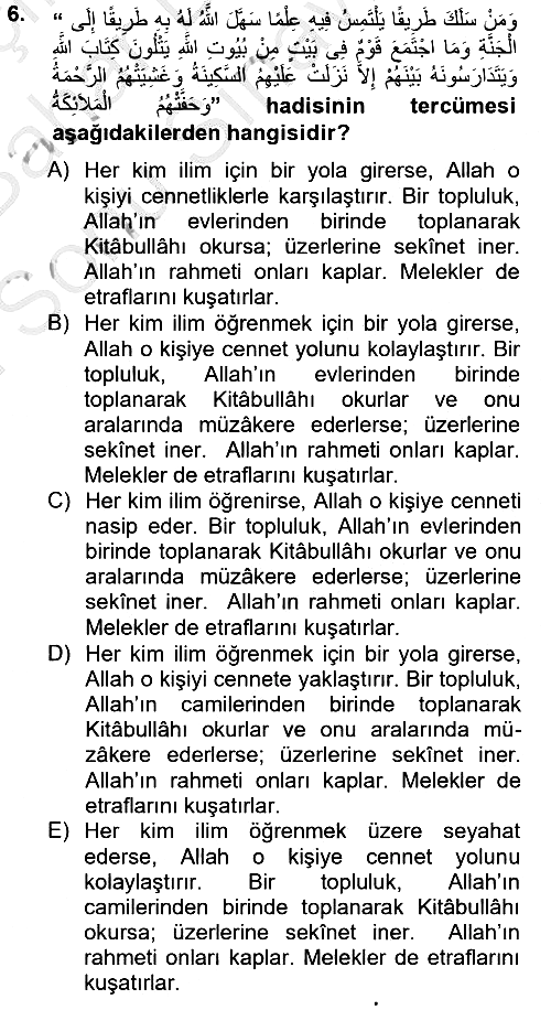 Hadis 2012-2013 Dönem Sonu Sınavı - 6. soru
