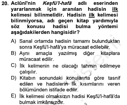 Hadis 2012-2013 Dönem Sonu Sınavı - 20. soru