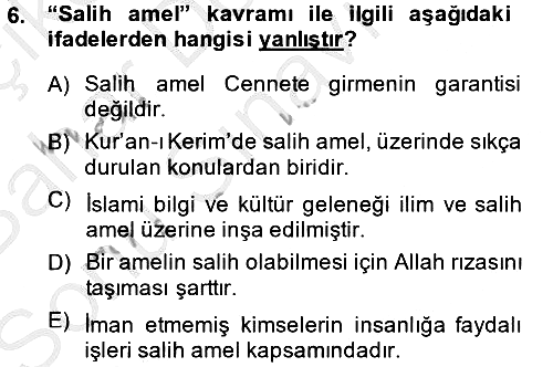 Hadis 2013-2014 Dönem Sonu Sınavı - 6. soru