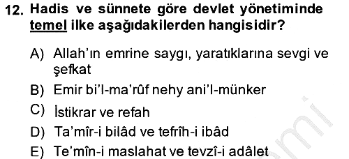 Hadis 2013-2014 Dönem Sonu Sınavı - 12. soru