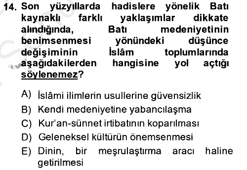 Hadis 2013-2014 Dönem Sonu Sınavı - 14. soru