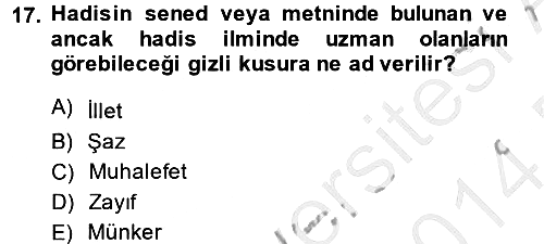Hadis 2013-2014 Dönem Sonu Sınavı - 17. soru