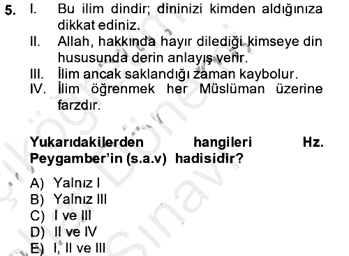 Hadis 2014-2015 Dönem Sonu Sınavı - 5. soru