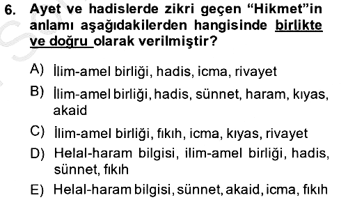 Hadis 2014-2015 Dönem Sonu Sınavı - 6. soru