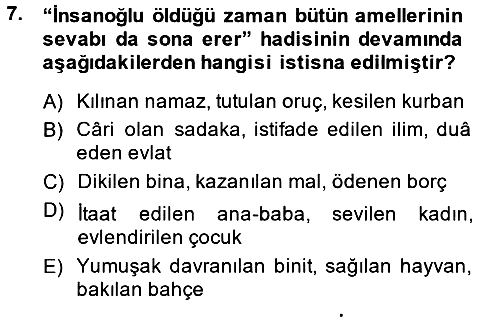 Hadis 2014-2015 Dönem Sonu Sınavı - 7. soru