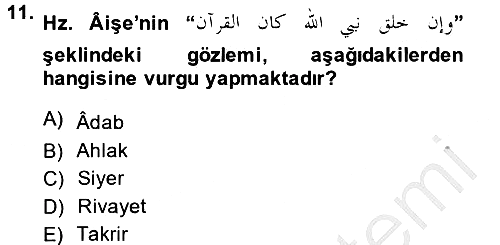 Hadis 2014-2015 Dönem Sonu Sınavı - 11. soru