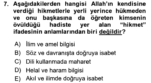 Hadis 2015-2016 Dönem Sonu Sınavı - 7. soru