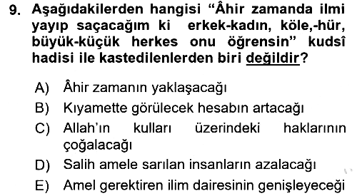 Hadis 2015-2016 Dönem Sonu Sınavı - 9. soru