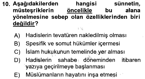 Hadis 2015-2016 Dönem Sonu Sınavı - 10. soru